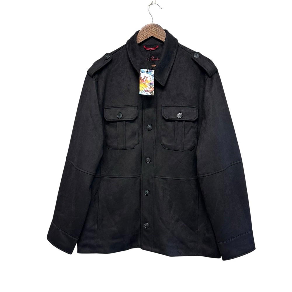 Robert Graham Black Vegan‎ Suede Utility Jacket Sz L Full Zip And Button Up NWT